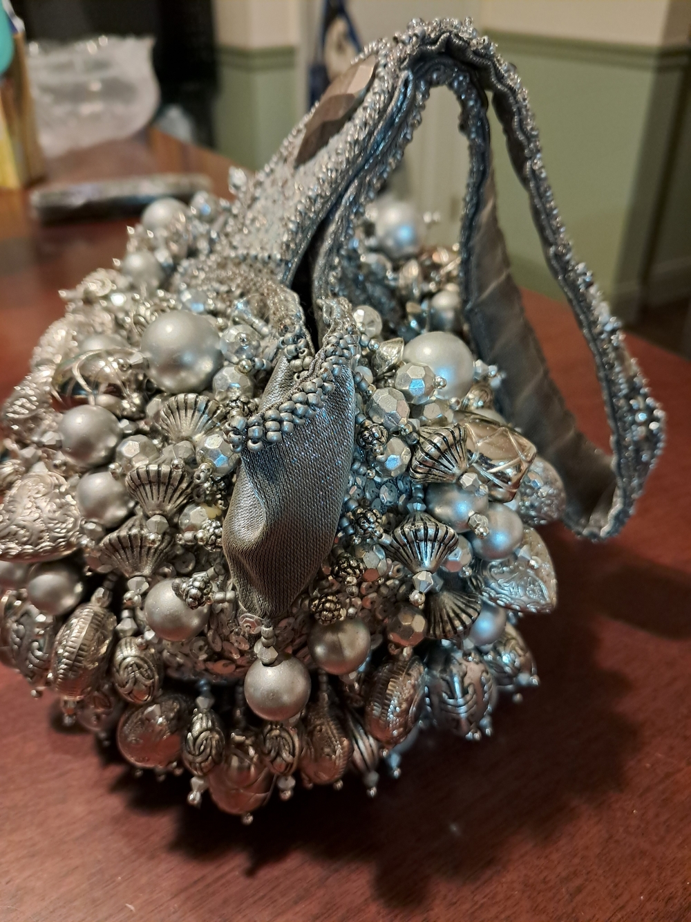 Mary Frances Silver Beaded Embellished Satchel Purse - Picture 3 of 4